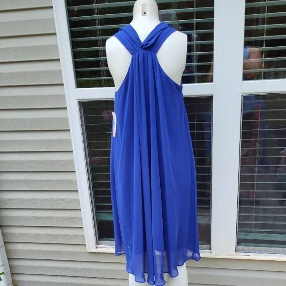 Elegant Blue Sleeveless Dress with Scarf Tie - Picture 6 of 12